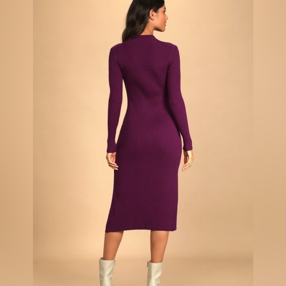 Lulus Wondrous Winter Plum Ribbed Long sleeve Ribbed Bodycon sweater dress - Picture 2 of 6